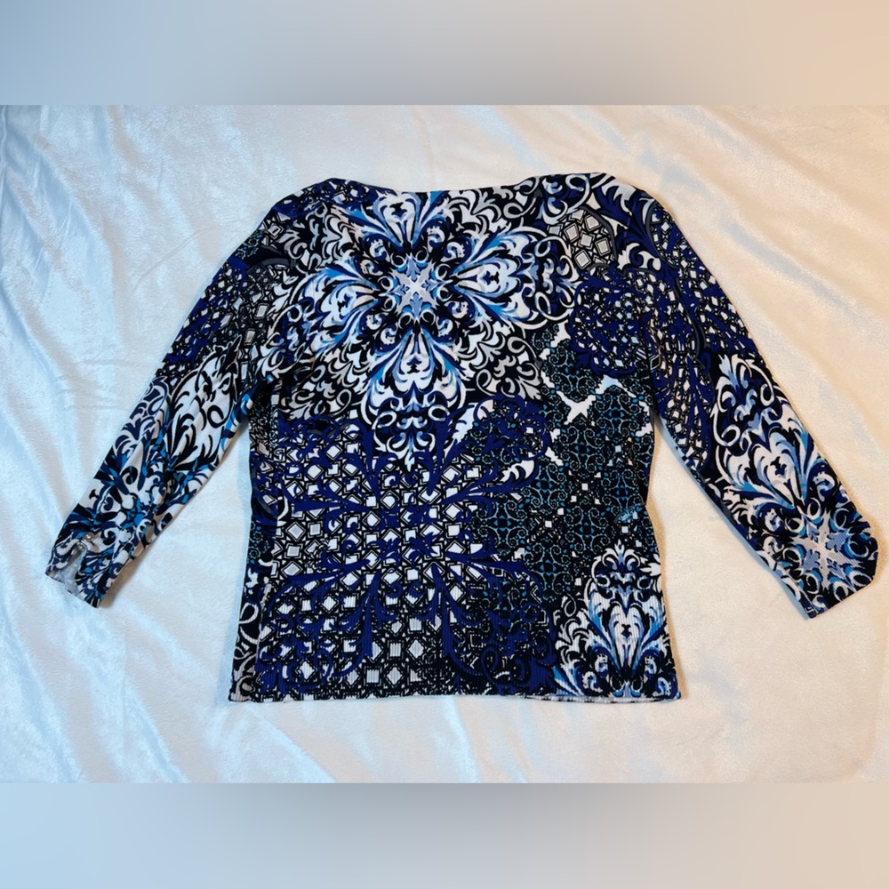WHITE HOUSE BLACK MARKET blue print Cardigan Sweater 3/4 sleeve v-neck Womens XS - Picture 3 of 7